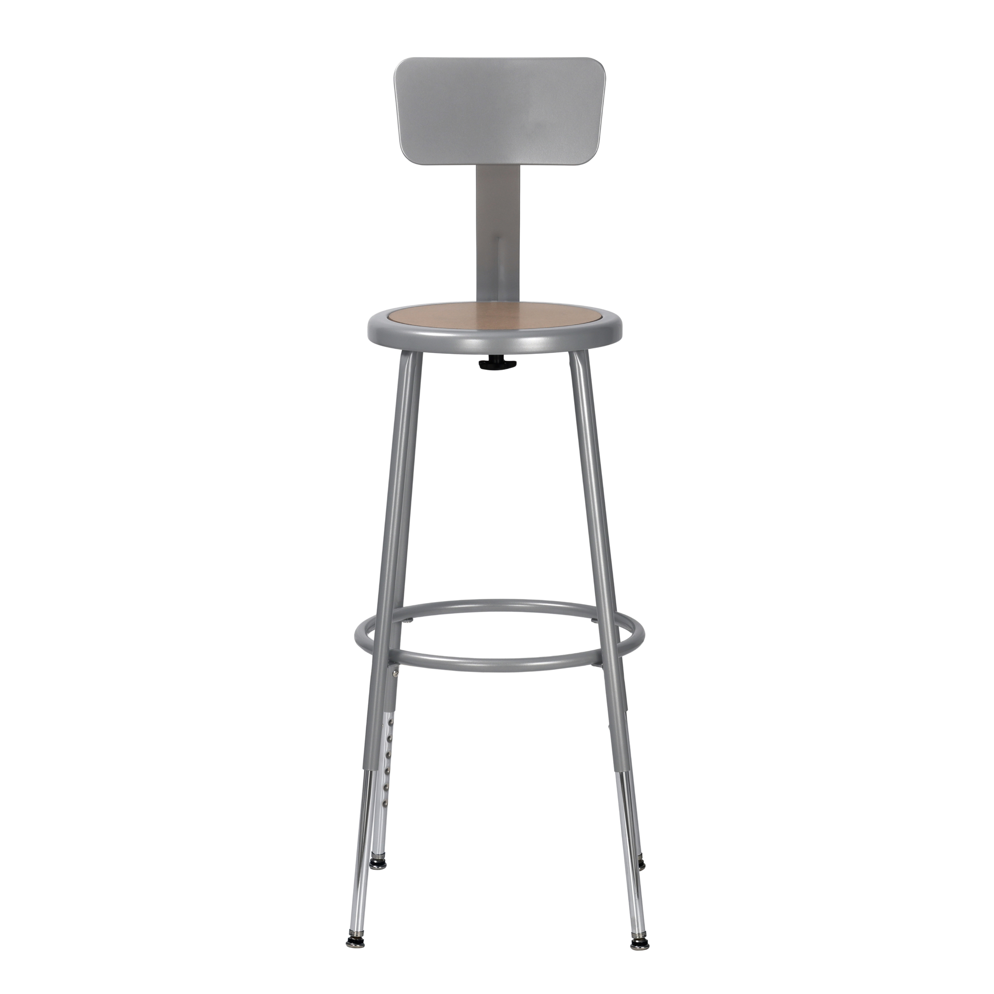 NPS Height Adjustable Heavy-Duty Steel Stool — 24.5in. to 32.5in., Masonite Seat, Backrest, Grey, Assembly Ready, Model# 6224HB-KD